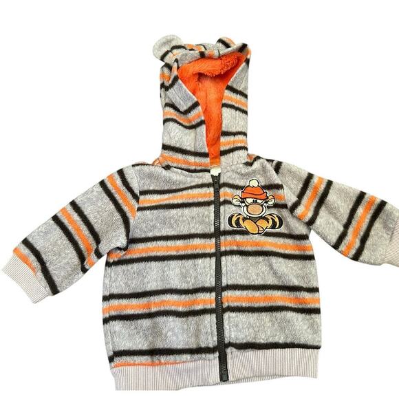 VTG Disney Baby Embroidered Striped Tigger Fleece Hooded Jacket with Ears 6/9 Mo - Picture 2 of 7